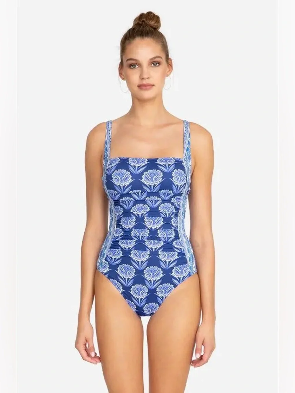 Johnny Was‎ Yao Bandeau Ruched One Piece Swimsuit Blue Size Small